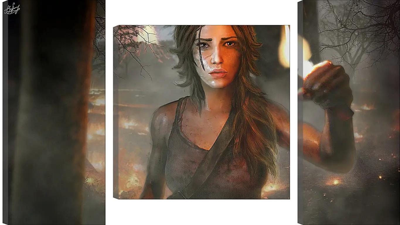 Модульная картина - tomb raider, girl, torch