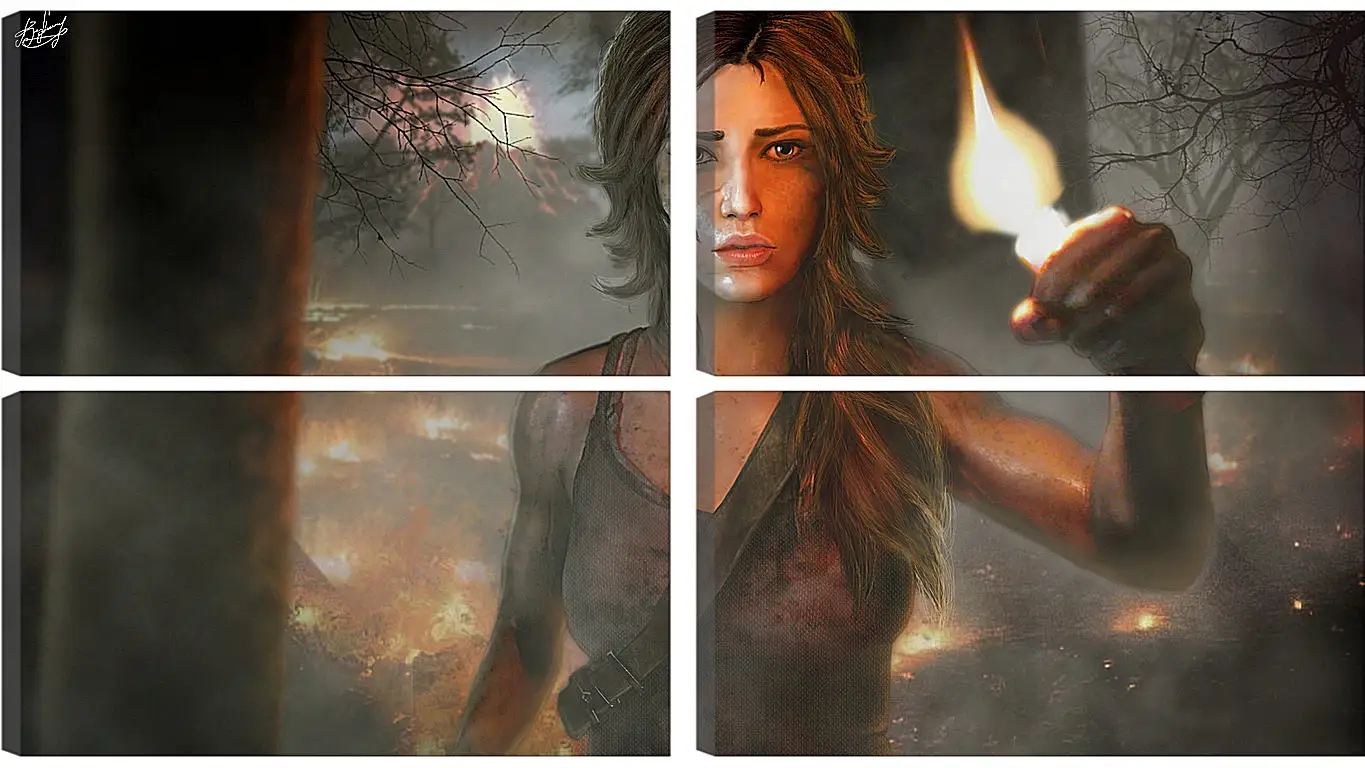 Модульная картина - tomb raider, girl, torch