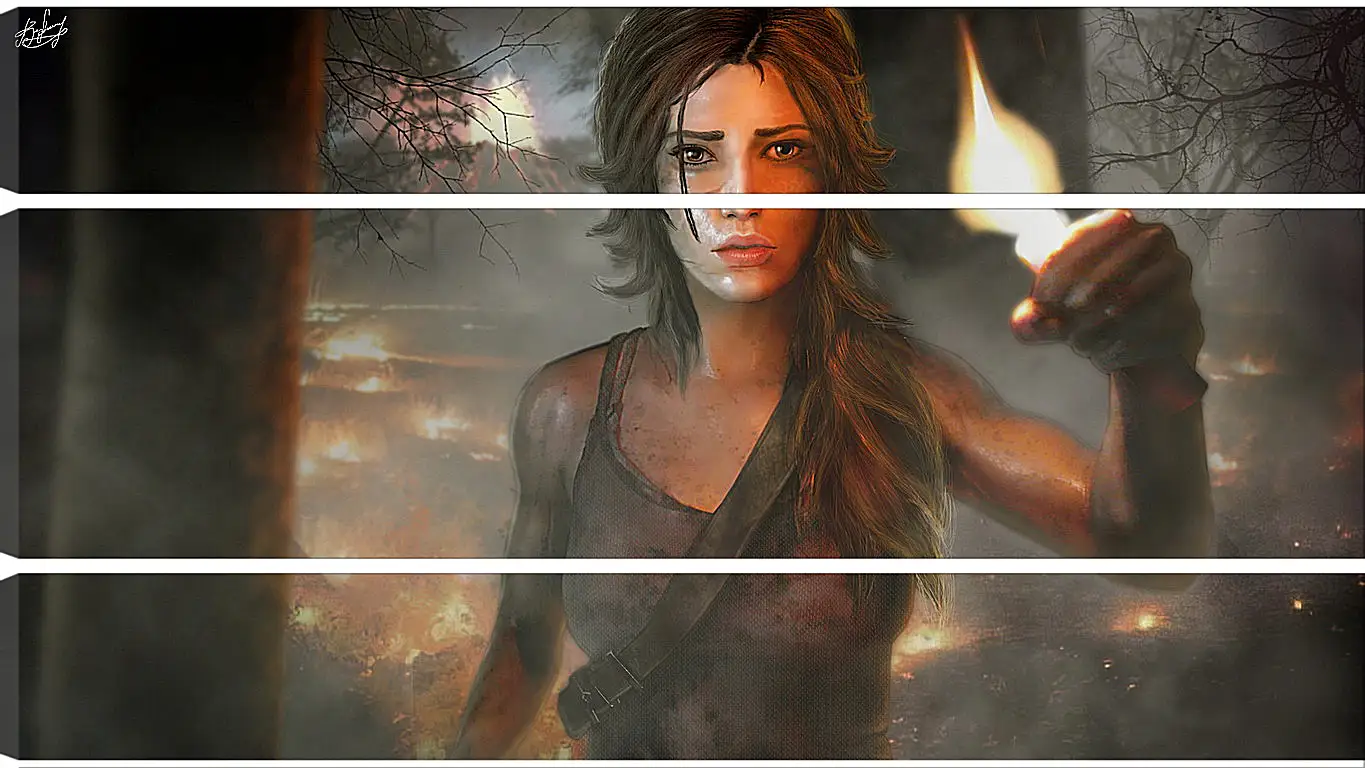 Модульная картина - tomb raider, girl, torch