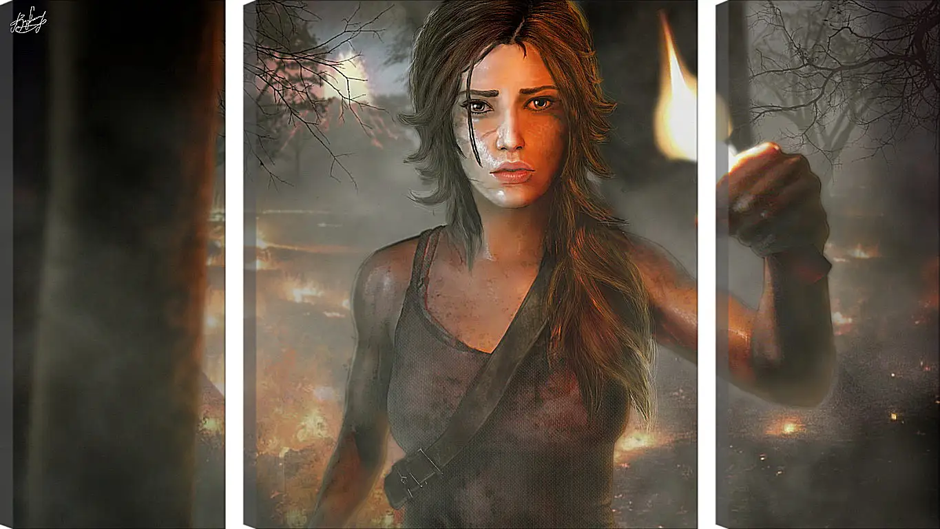 Модульная картина - tomb raider, girl, torch