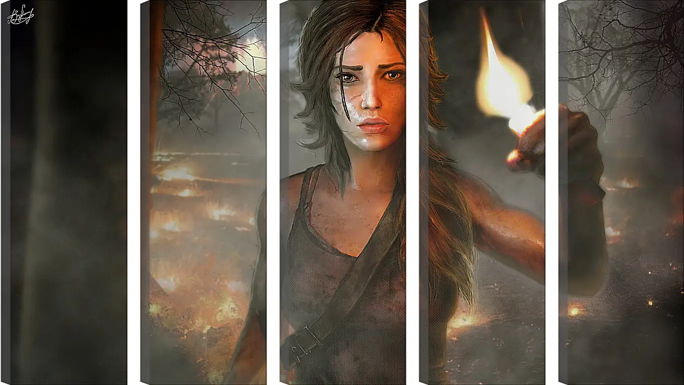 Модульная картина - tomb raider, girl, torch