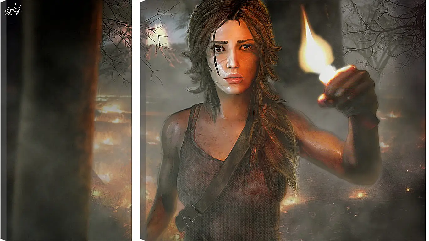 Модульная картина - tomb raider, girl, torch