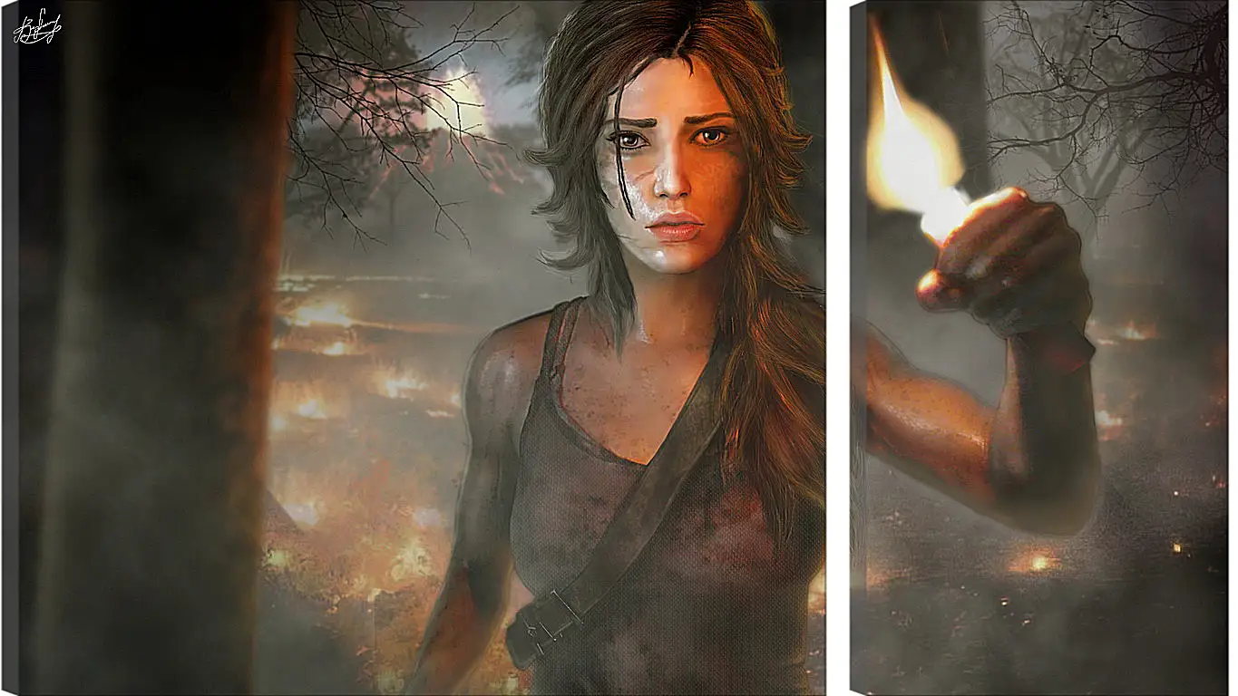 Модульная картина - tomb raider, girl, torch