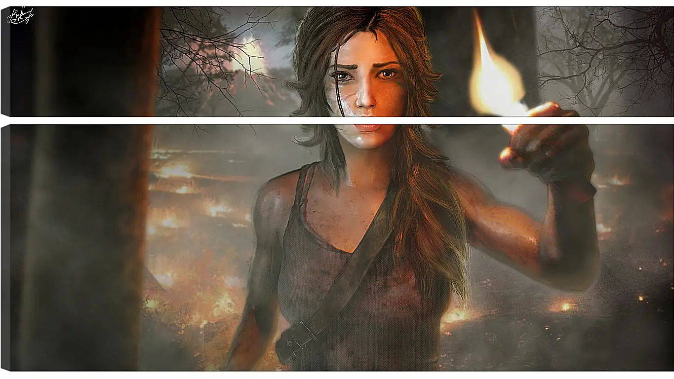 Модульная картина - tomb raider, girl, torch