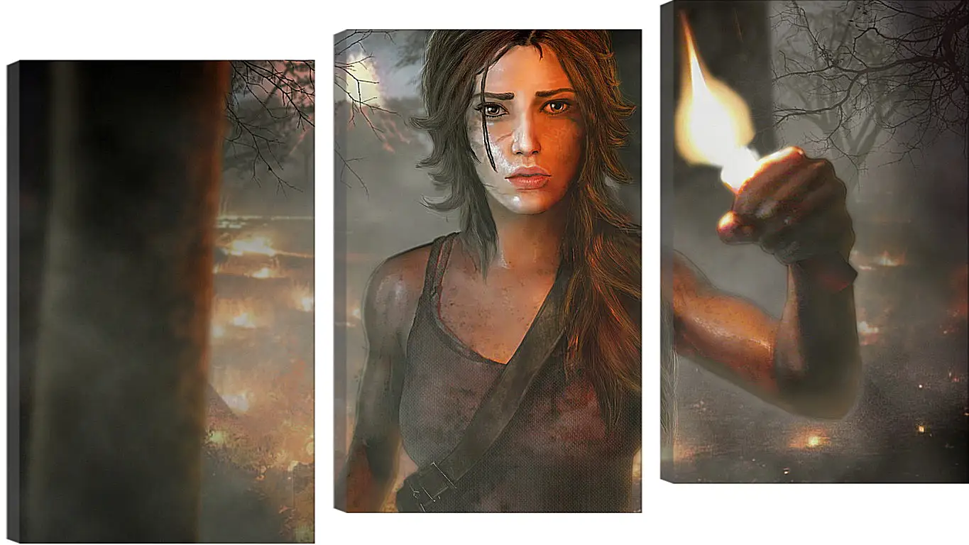 Модульная картина - tomb raider, girl, torch