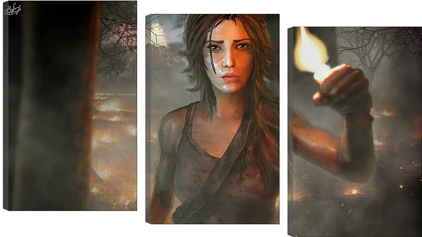 Модульная картина - tomb raider, girl, torch