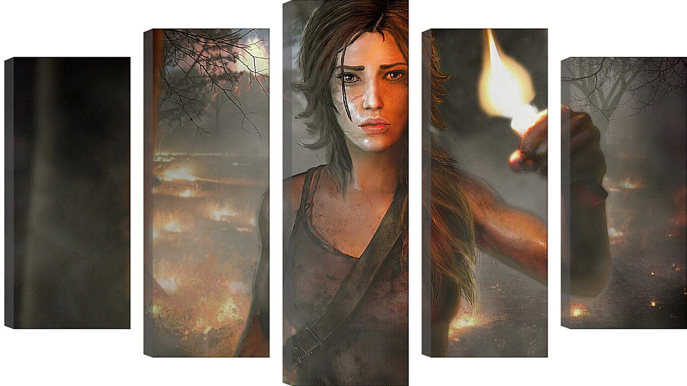 Модульная картина - tomb raider, girl, torch