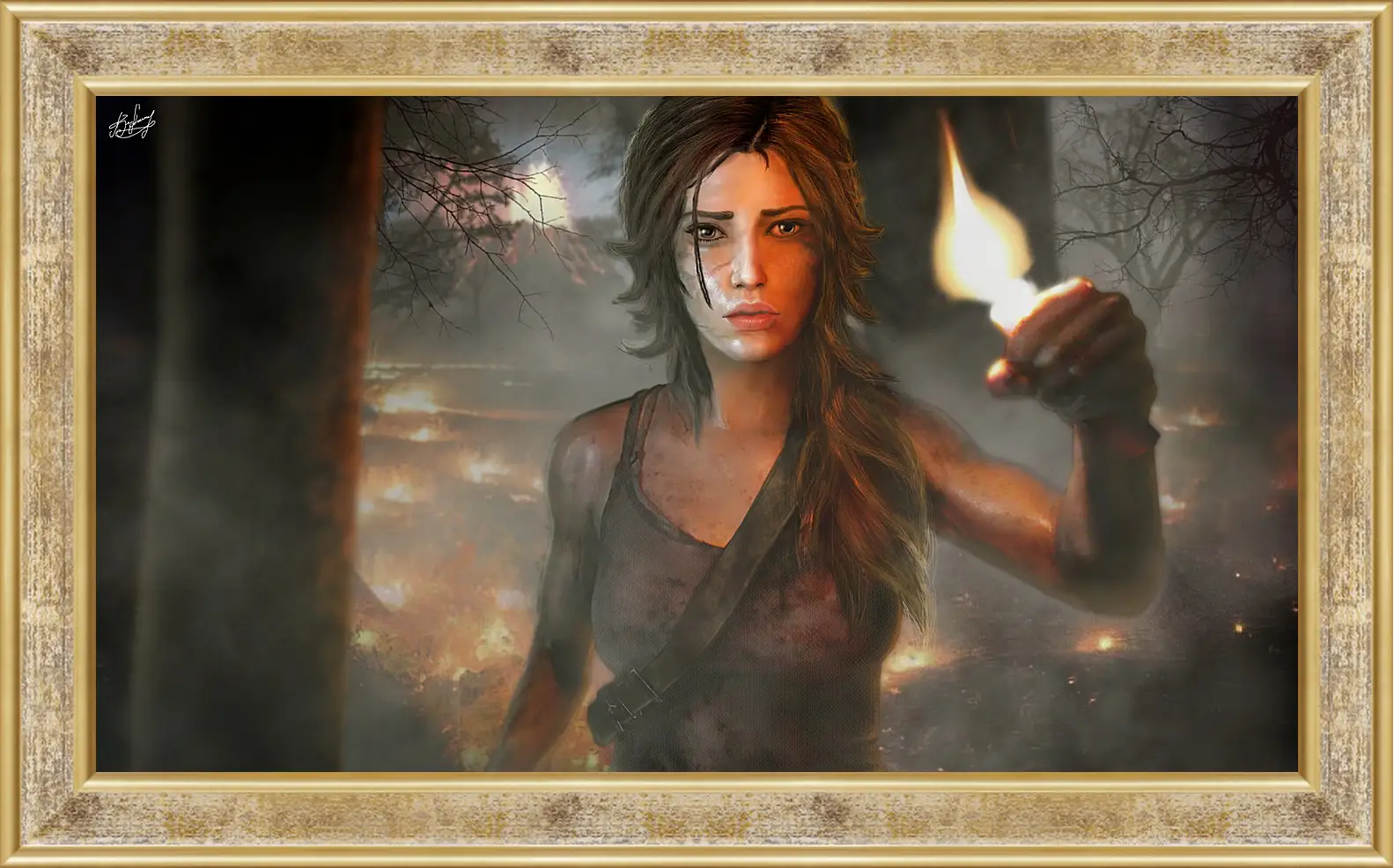 Картина в раме - tomb raider, girl, torch