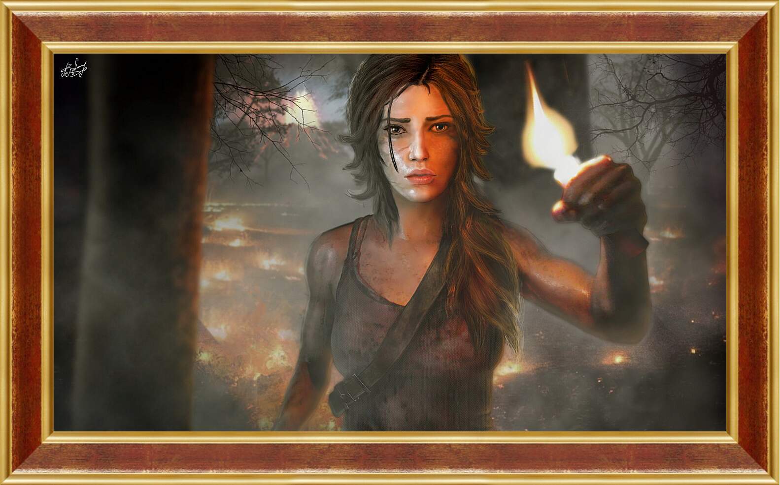 Картина в раме - tomb raider, girl, torch