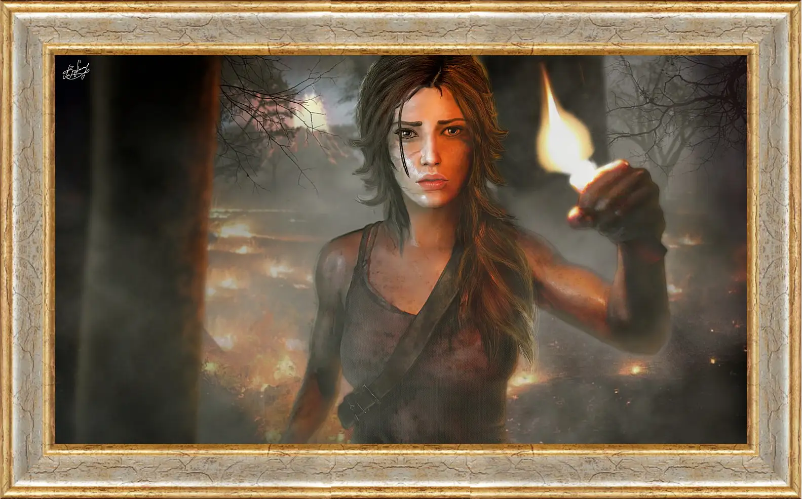 Картина в раме - tomb raider, girl, torch