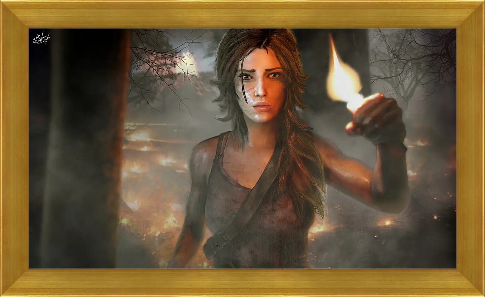 Картина в раме - tomb raider, girl, torch