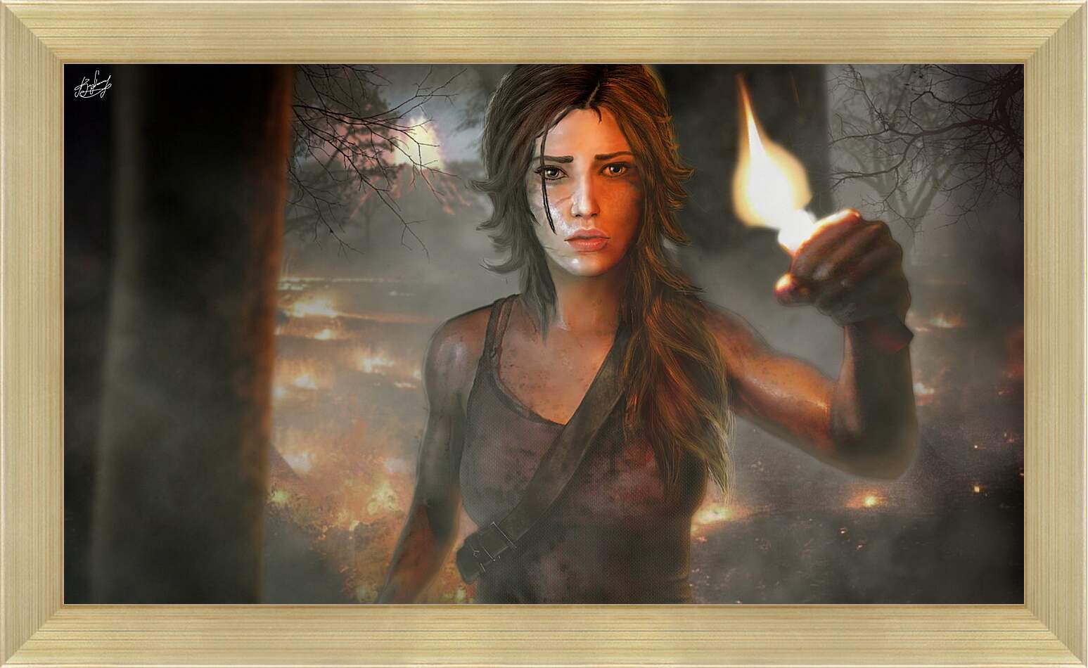 Картина в раме - tomb raider, girl, torch