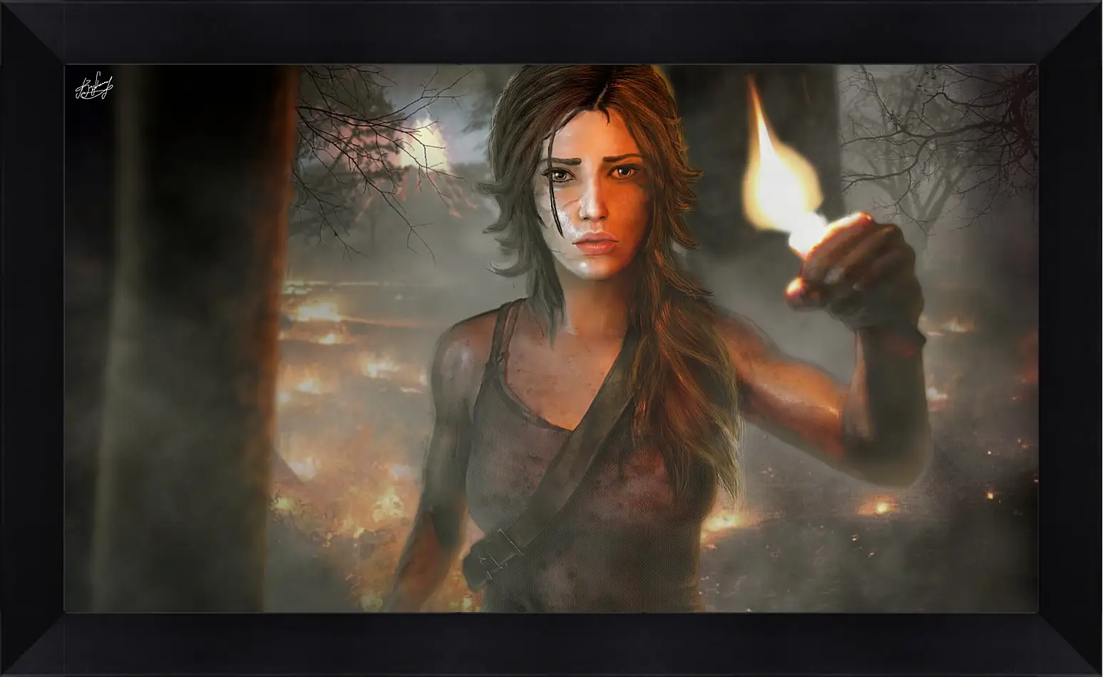 Картина в раме - tomb raider, girl, torch