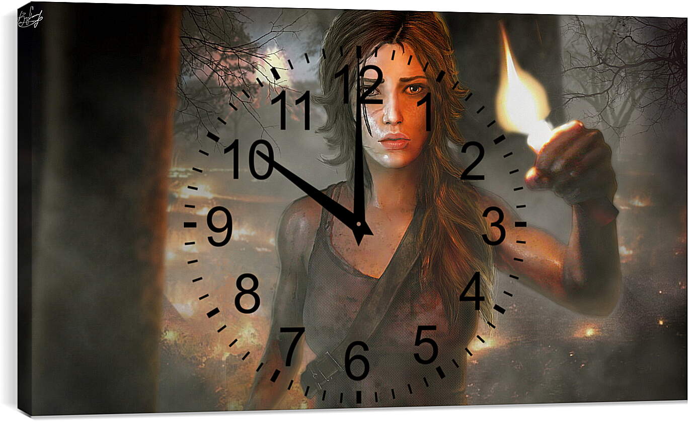 Часы картина - tomb raider, girl, torch