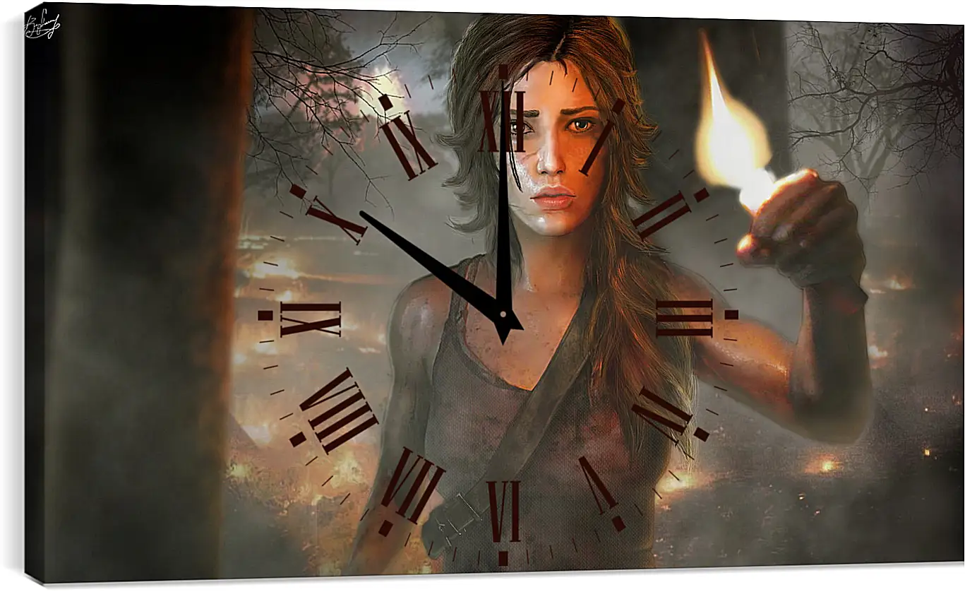 Часы картина - tomb raider, girl, torch