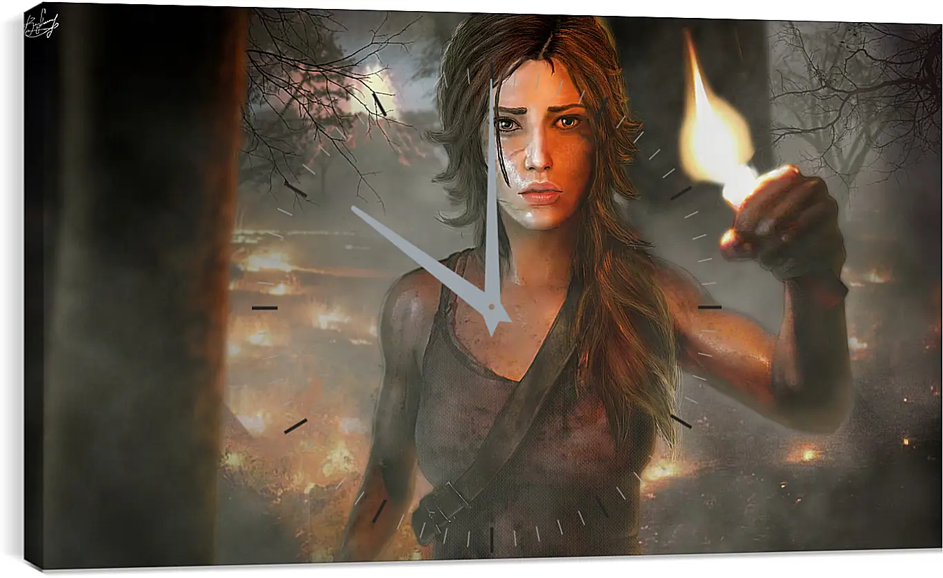 Часы картина - tomb raider, girl, torch