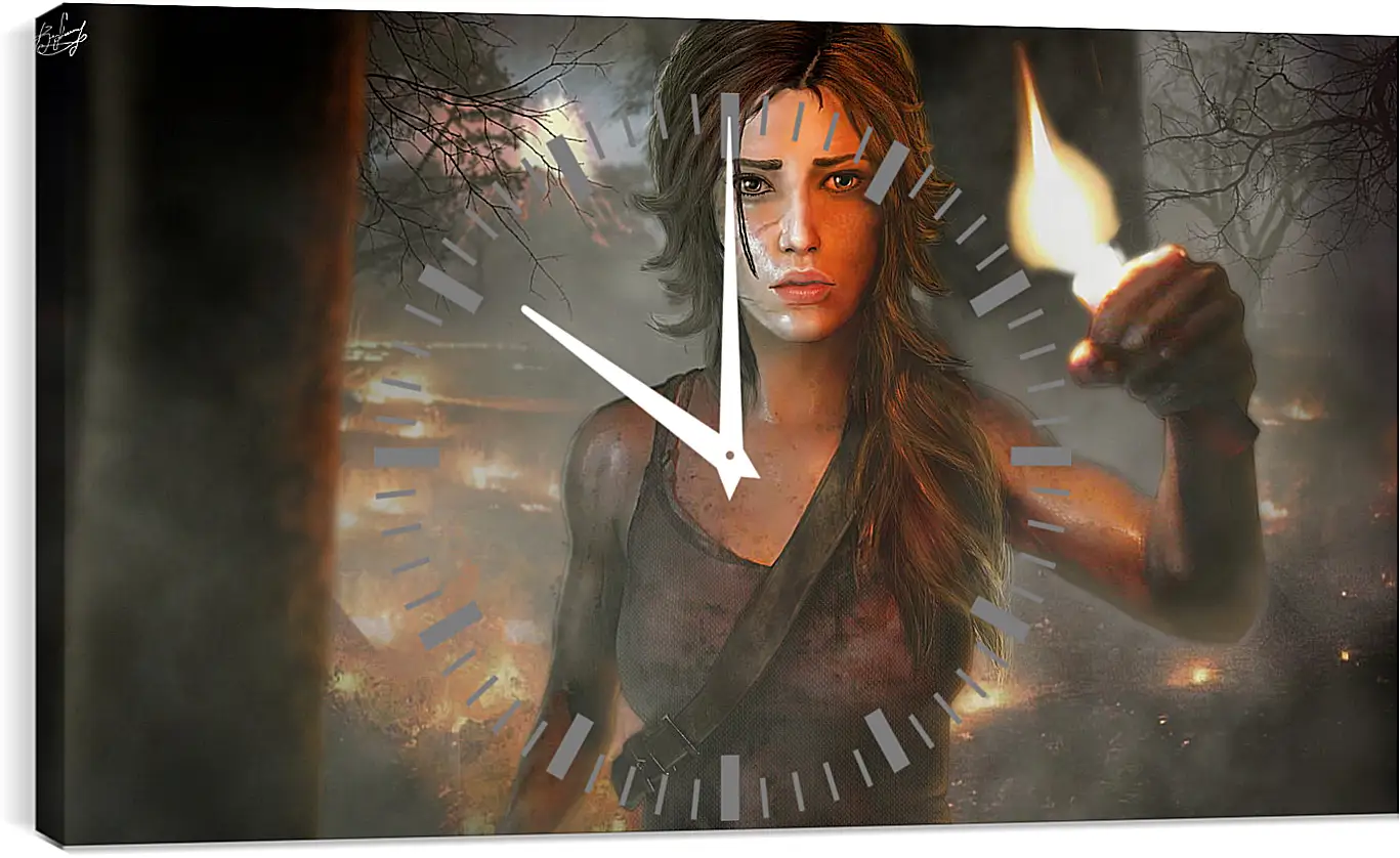 Часы картина - tomb raider, girl, torch