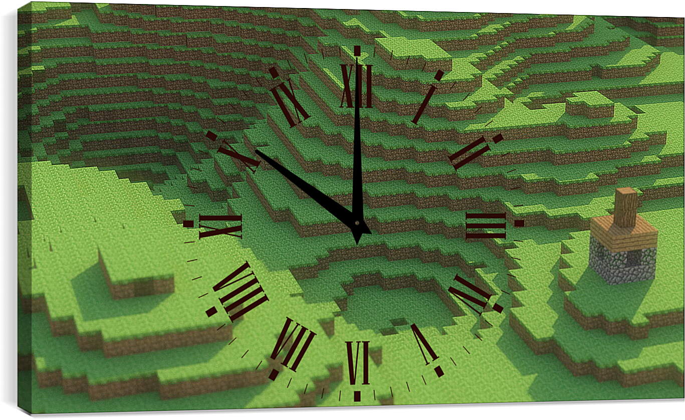Часы картина - minecraft, mountain, house