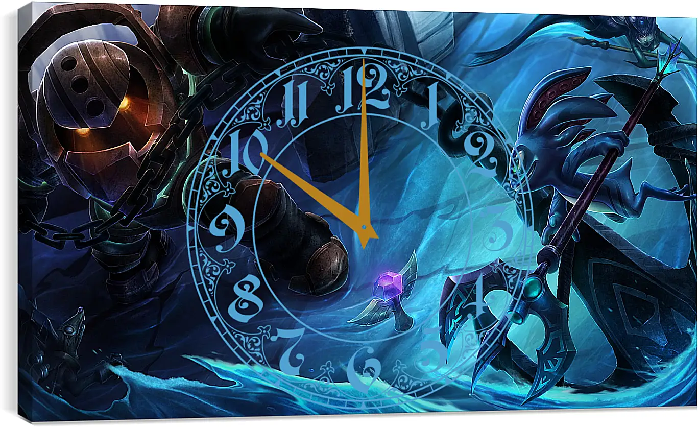 Часы картина - league of legends, great steam golem, tidal trickster
