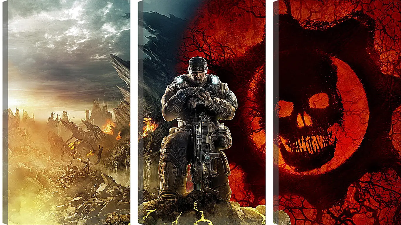 Модульная картина - gears of war, skull, soldier
