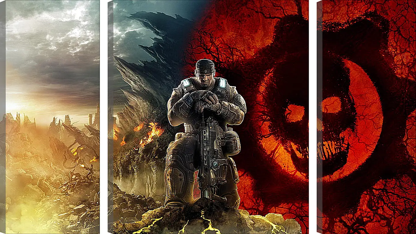 Модульная картина - gears of war, skull, soldier
