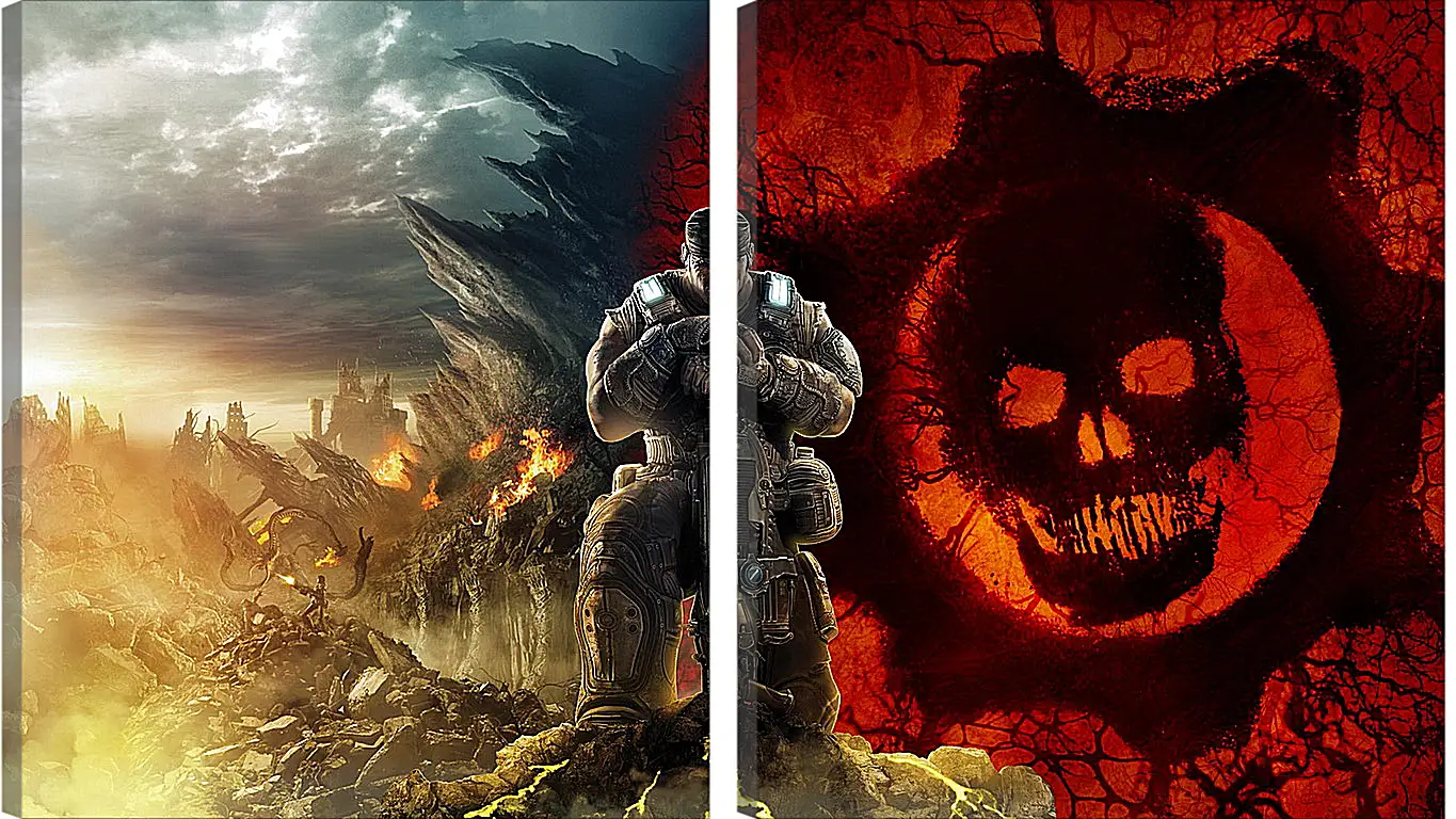 Модульная картина - gears of war, skull, soldier
