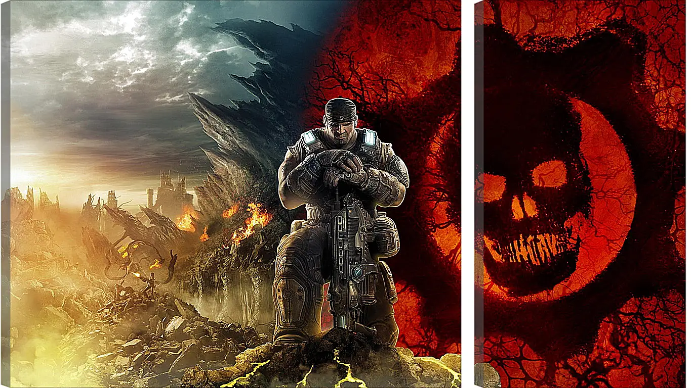 Модульная картина - gears of war, skull, soldier
