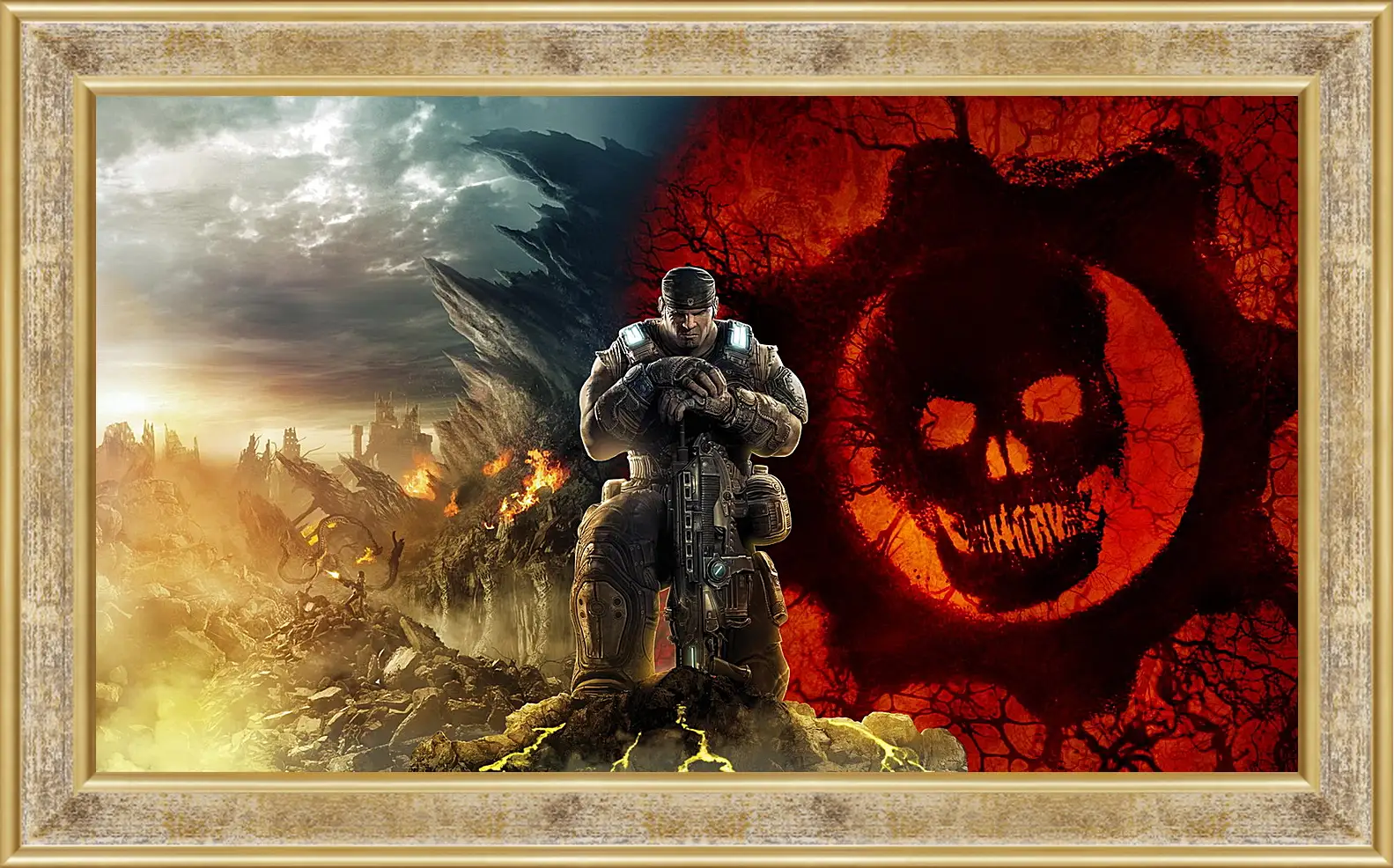 Картина в раме - gears of war, skull, soldier
