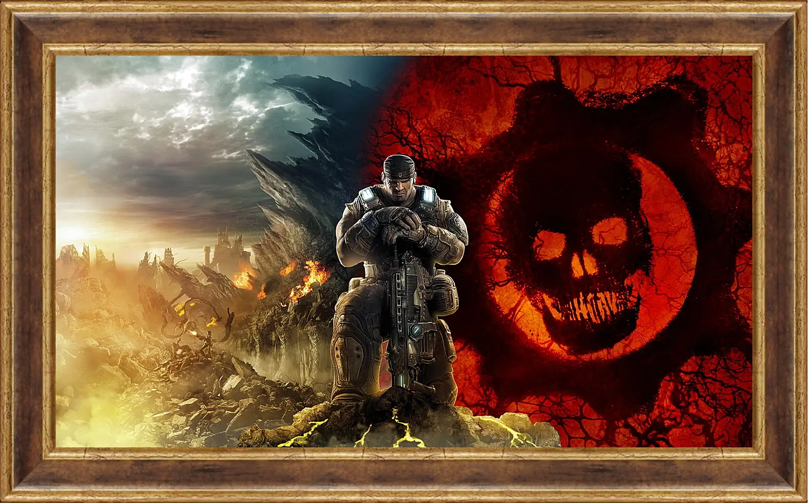 Картина в раме - gears of war, skull, soldier
