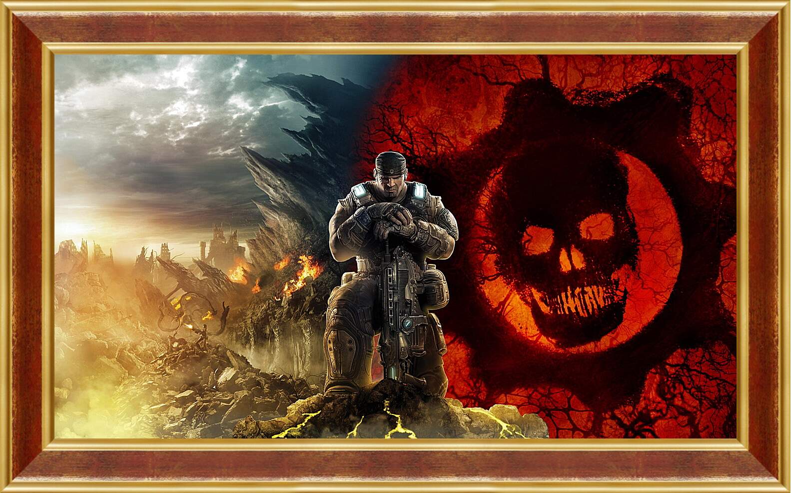 Картина в раме - gears of war, skull, soldier

