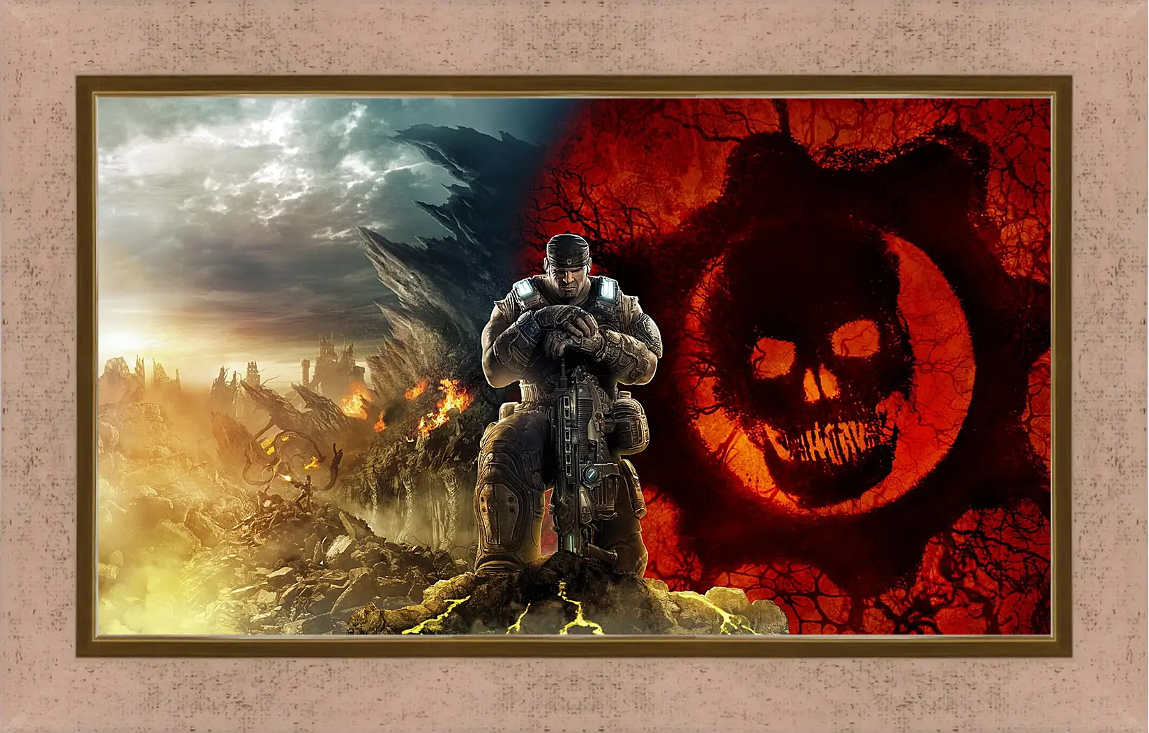 Картина в раме - gears of war, skull, soldier
