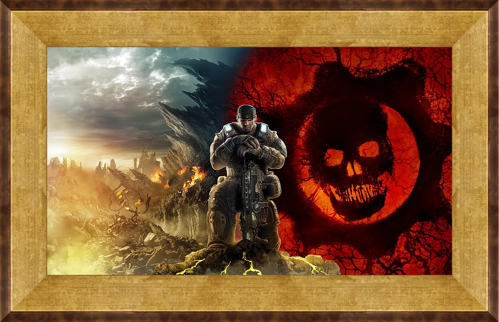 Картина в раме - gears of war, skull, soldier
