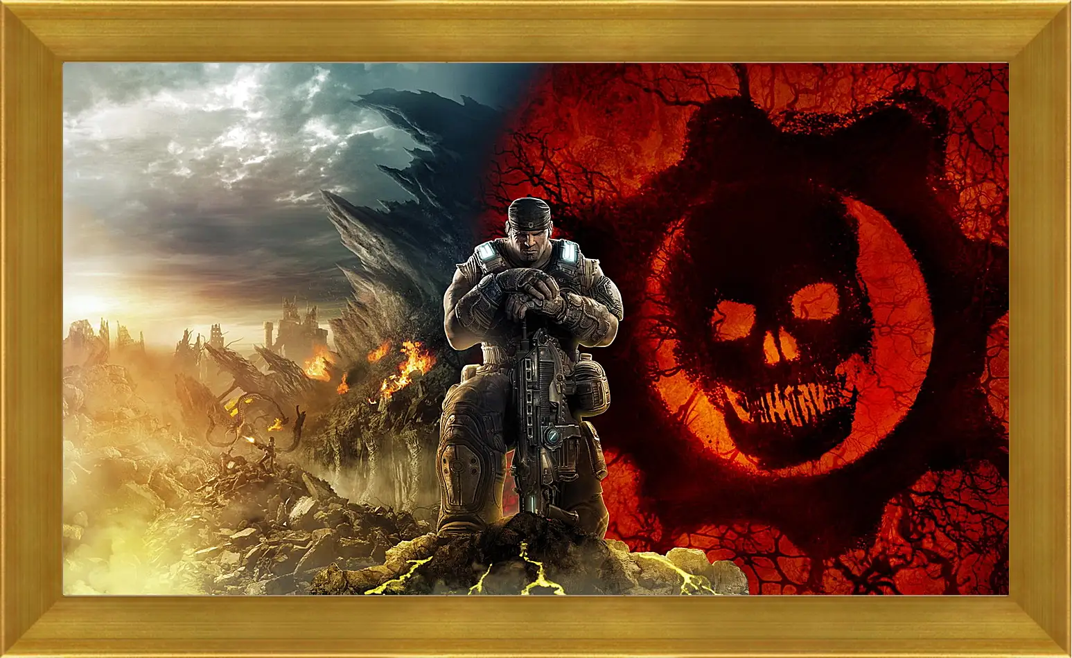 Картина в раме - gears of war, skull, soldier
