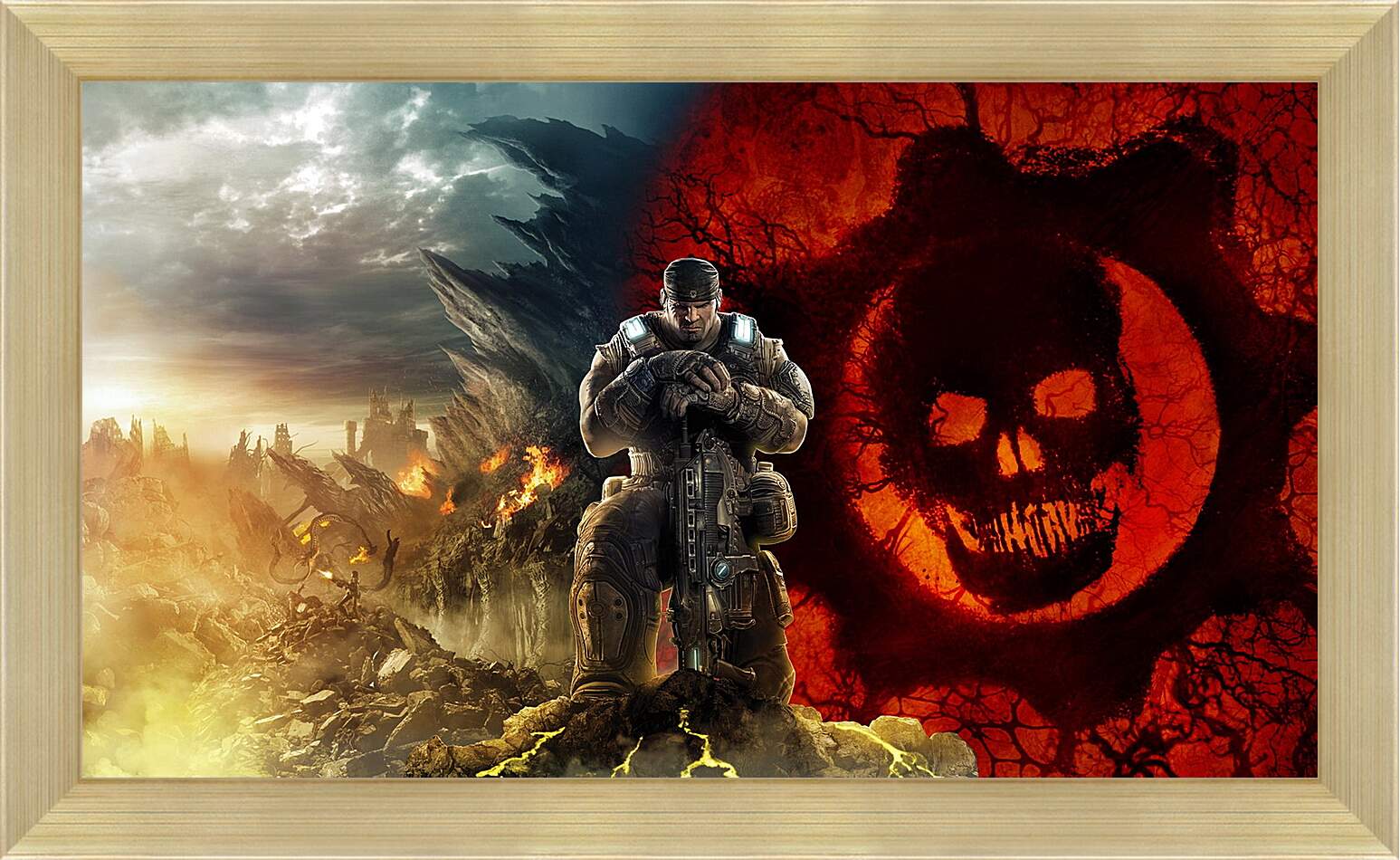 Картина в раме - gears of war, skull, soldier
