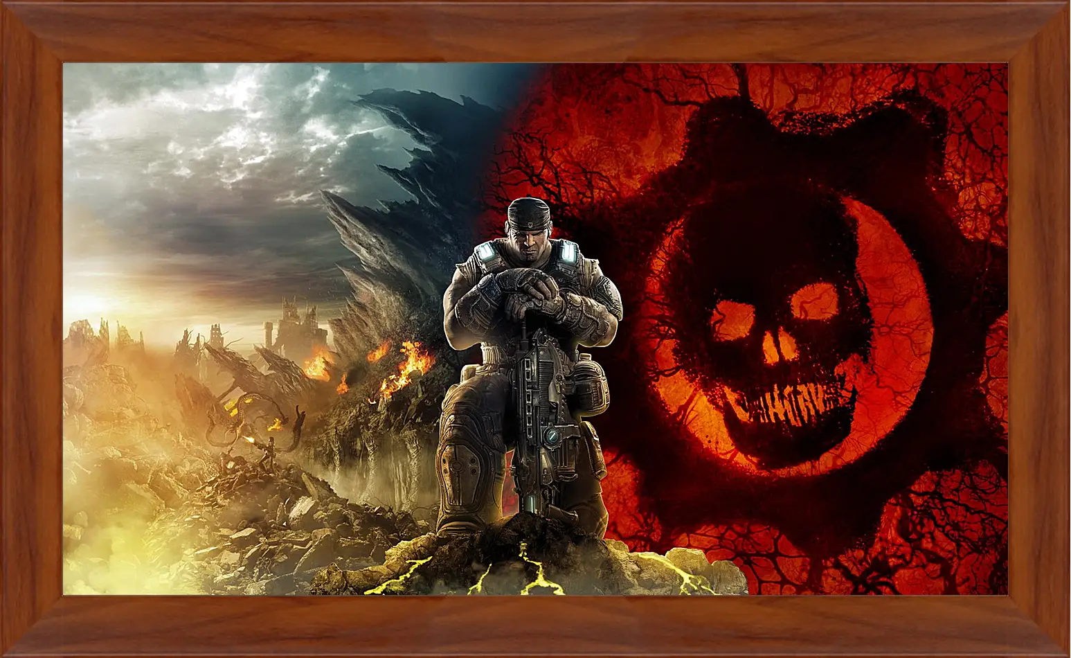 Картина в раме - gears of war, skull, soldier
