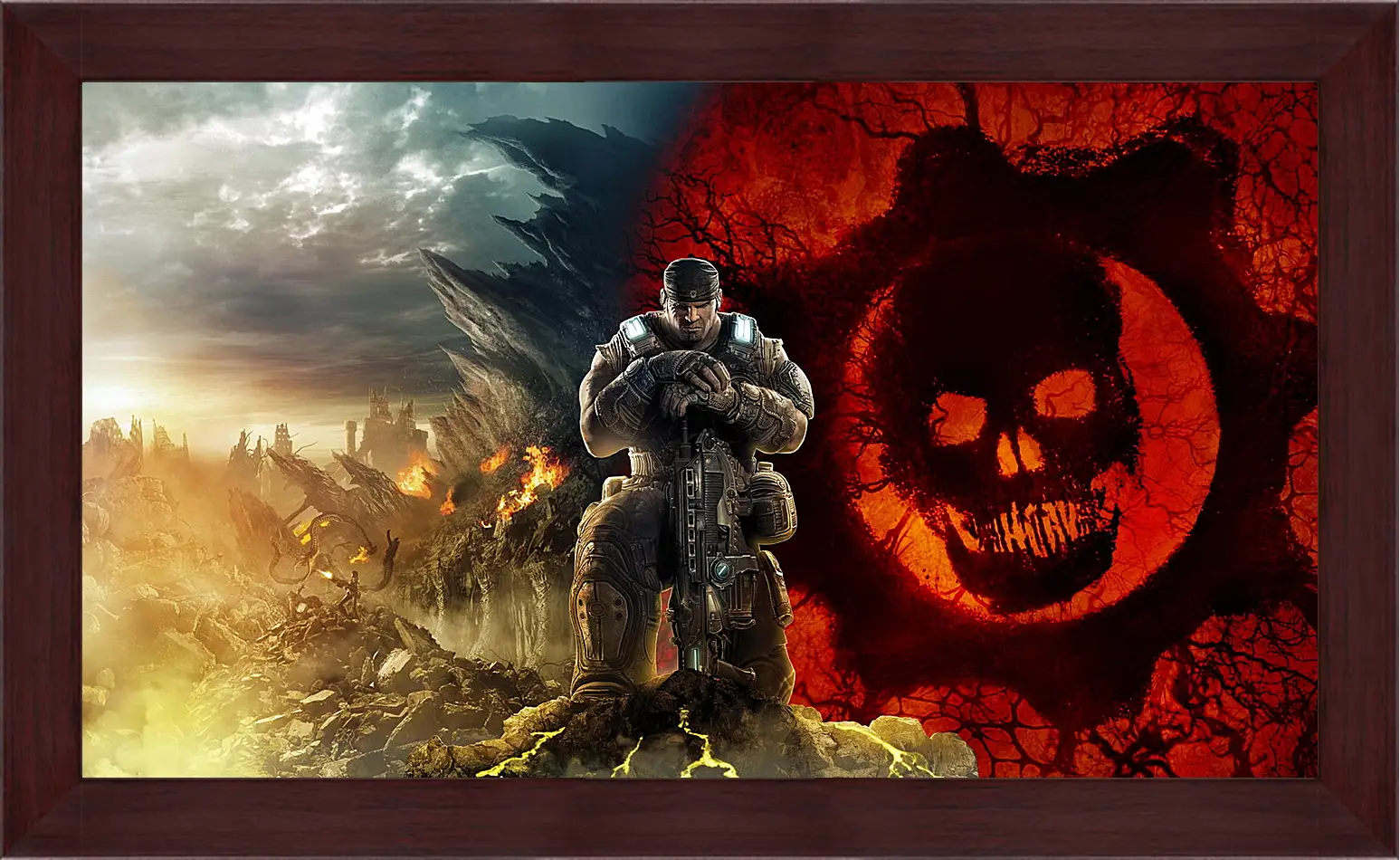 Картина в раме - gears of war, skull, soldier
