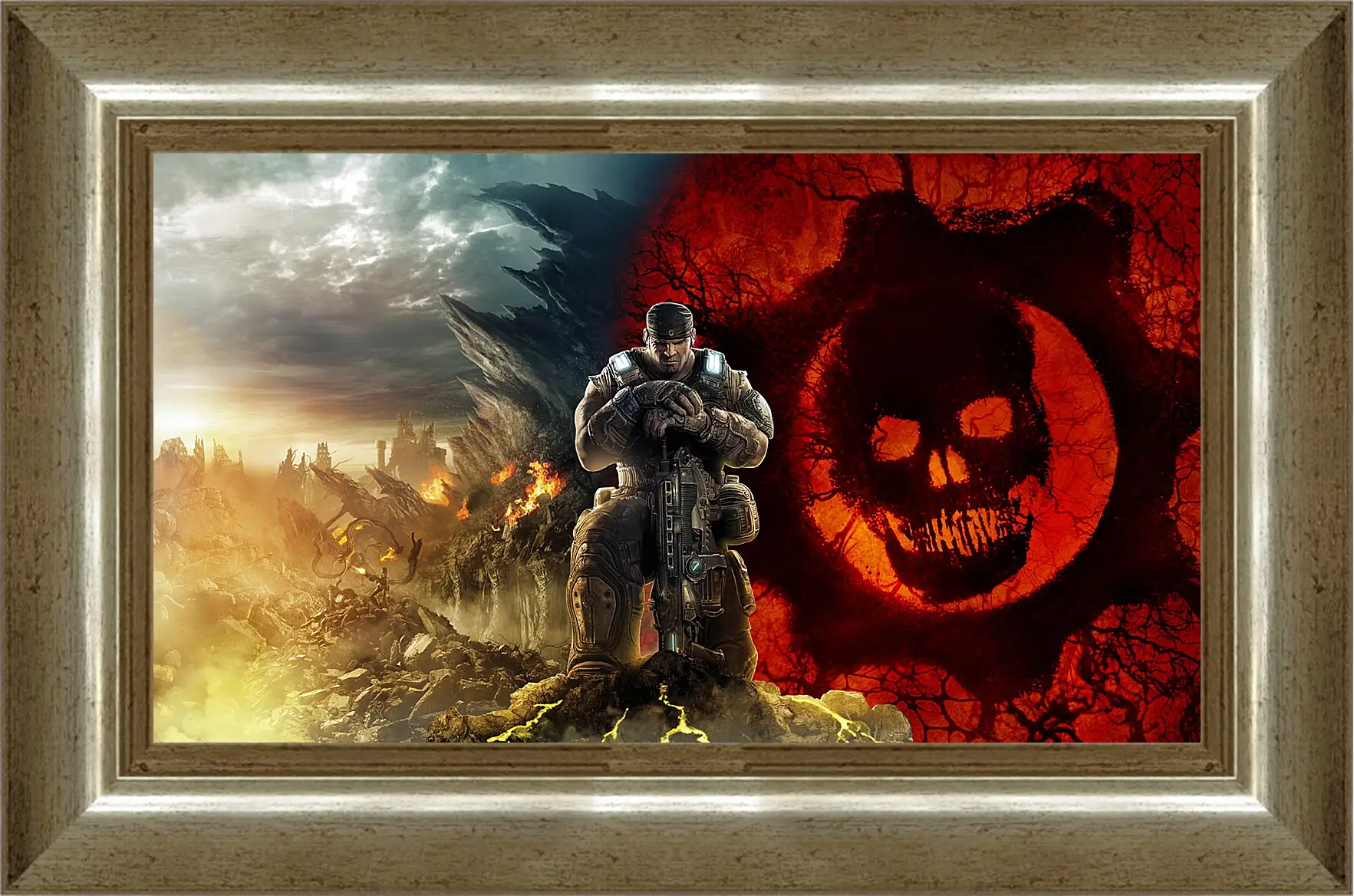 Картина в раме - gears of war, skull, soldier
