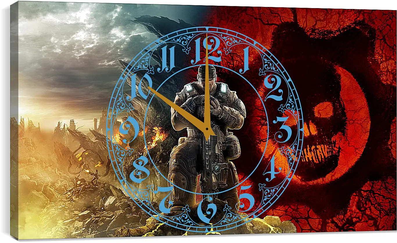Часы картина - gears of war, skull, soldier
