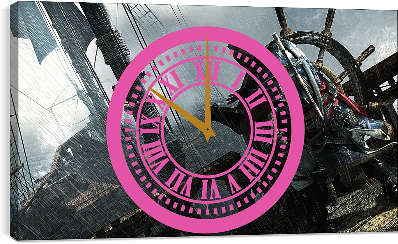 Часы картина - ship, steering wheel, storm

