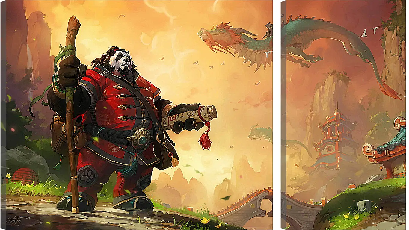 Модульная картина - world of warcraft, mists of pandaria, panda