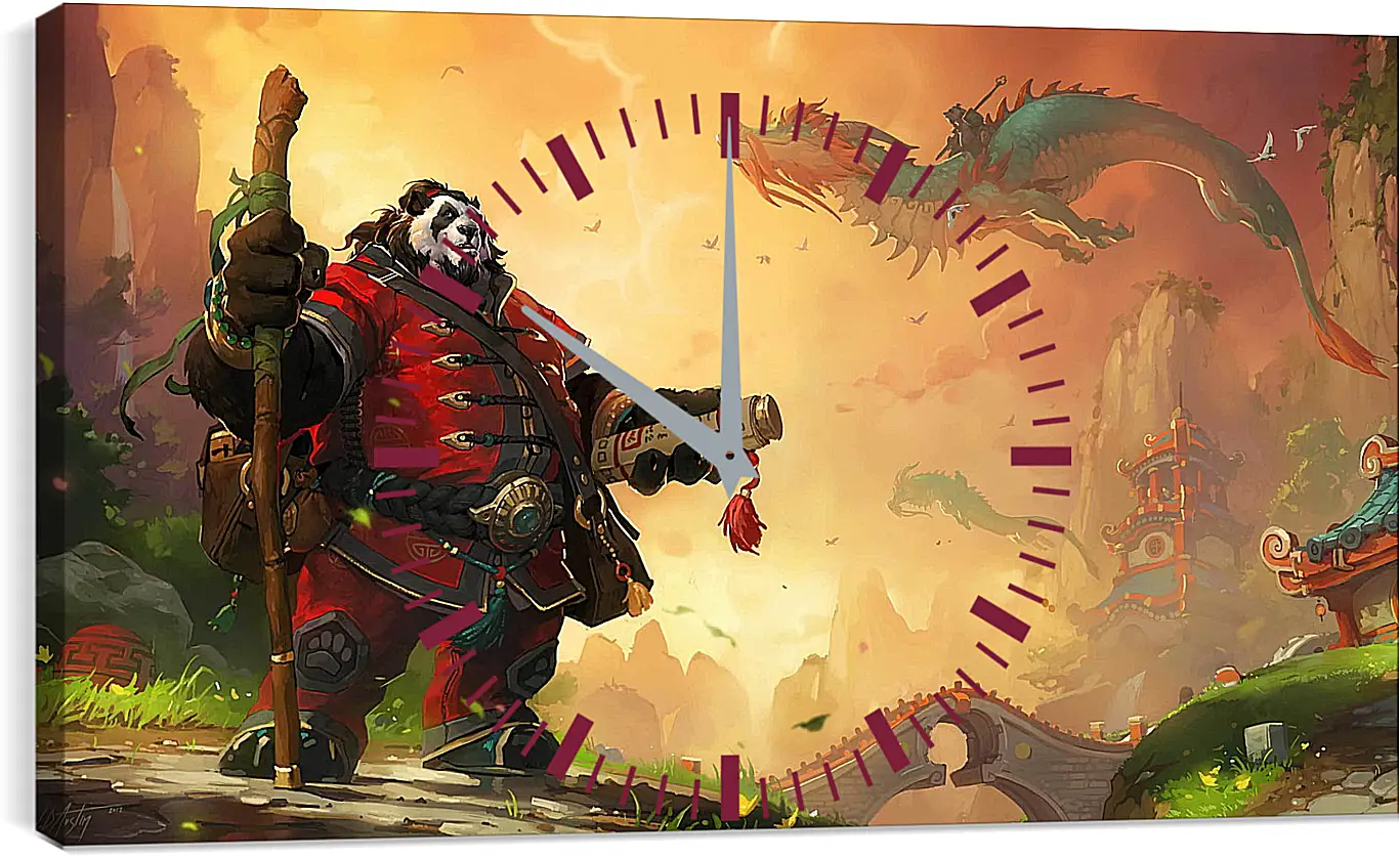 Часы картина - world of warcraft, mists of pandaria, panda