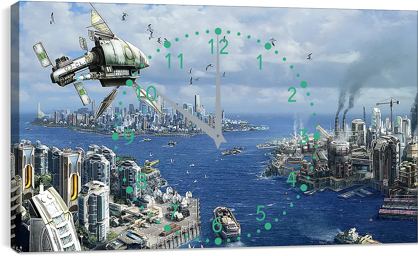 Часы картина - anno 2070, city, ships
