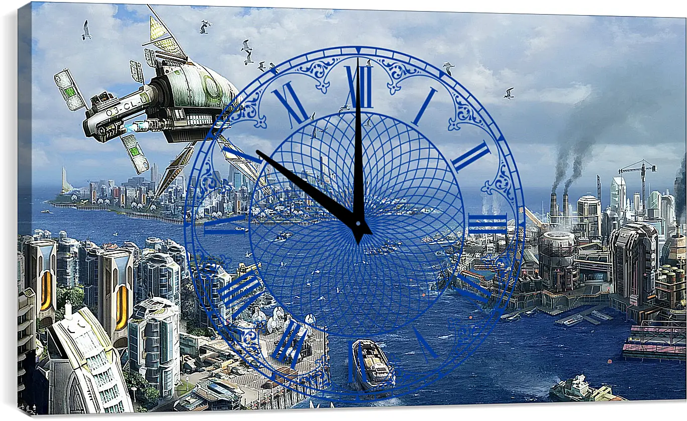 Часы картина - anno 2070, city, ships
