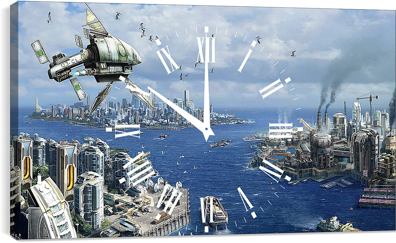 Часы картина - anno 2070, city, ships
