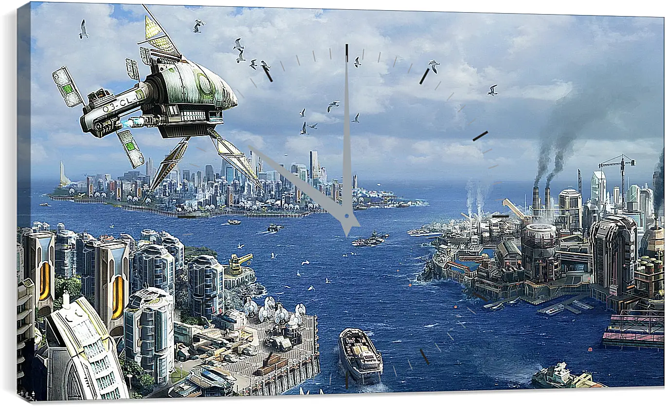 Часы картина - anno 2070, city, ships
