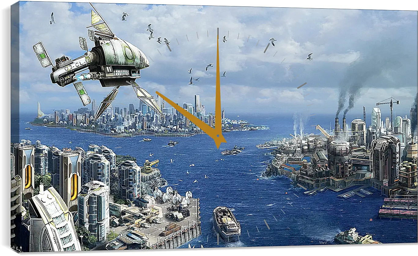 Часы картина - anno 2070, city, ships
