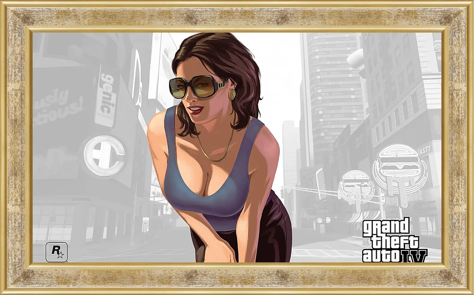 Картина в раме - girl, gta 4, sunglasses
