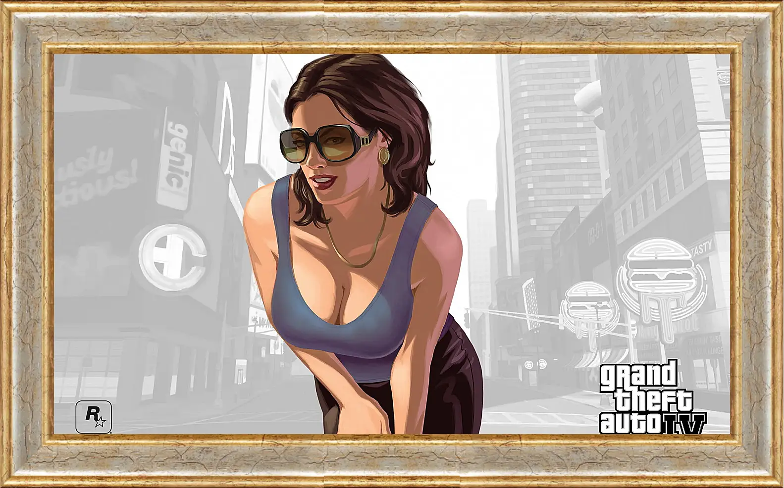 Картина в раме - girl, gta 4, sunglasses
