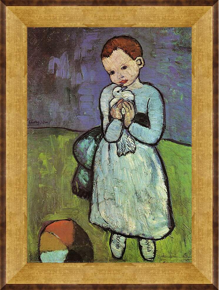 Картина в раме - Ребёнок с голубем. Пабло Пикассо
