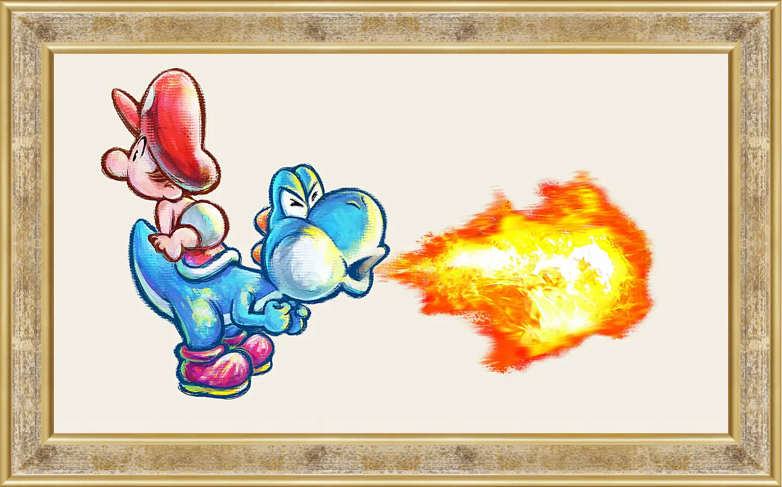 Картина в раме - mario, yoshi dash, fire
